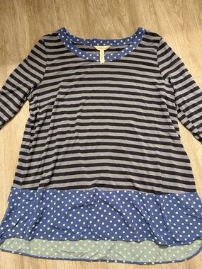 Matilda Jane Navy & Gray Striped Tunic with Blue Polka-Dot Trim